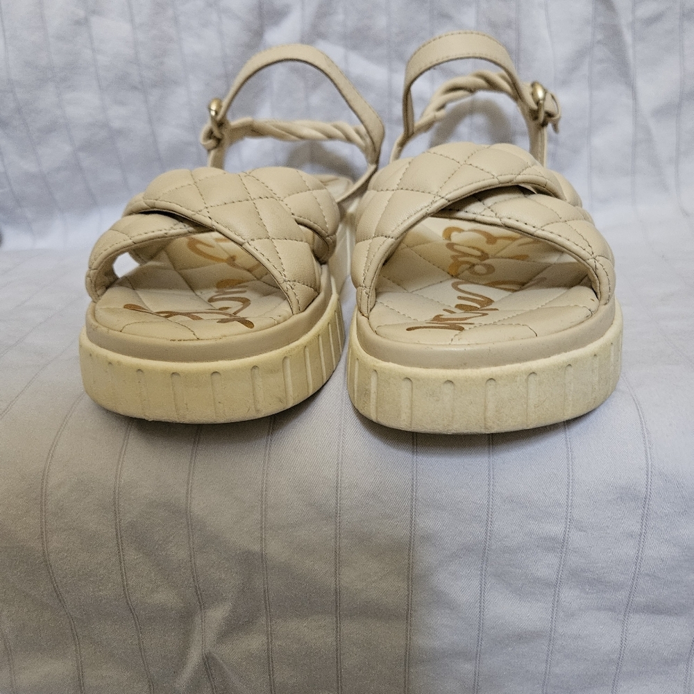Sam Edelman Gavril Leather Platform Quilted Strapy Sandal Beige Sz 8 Used